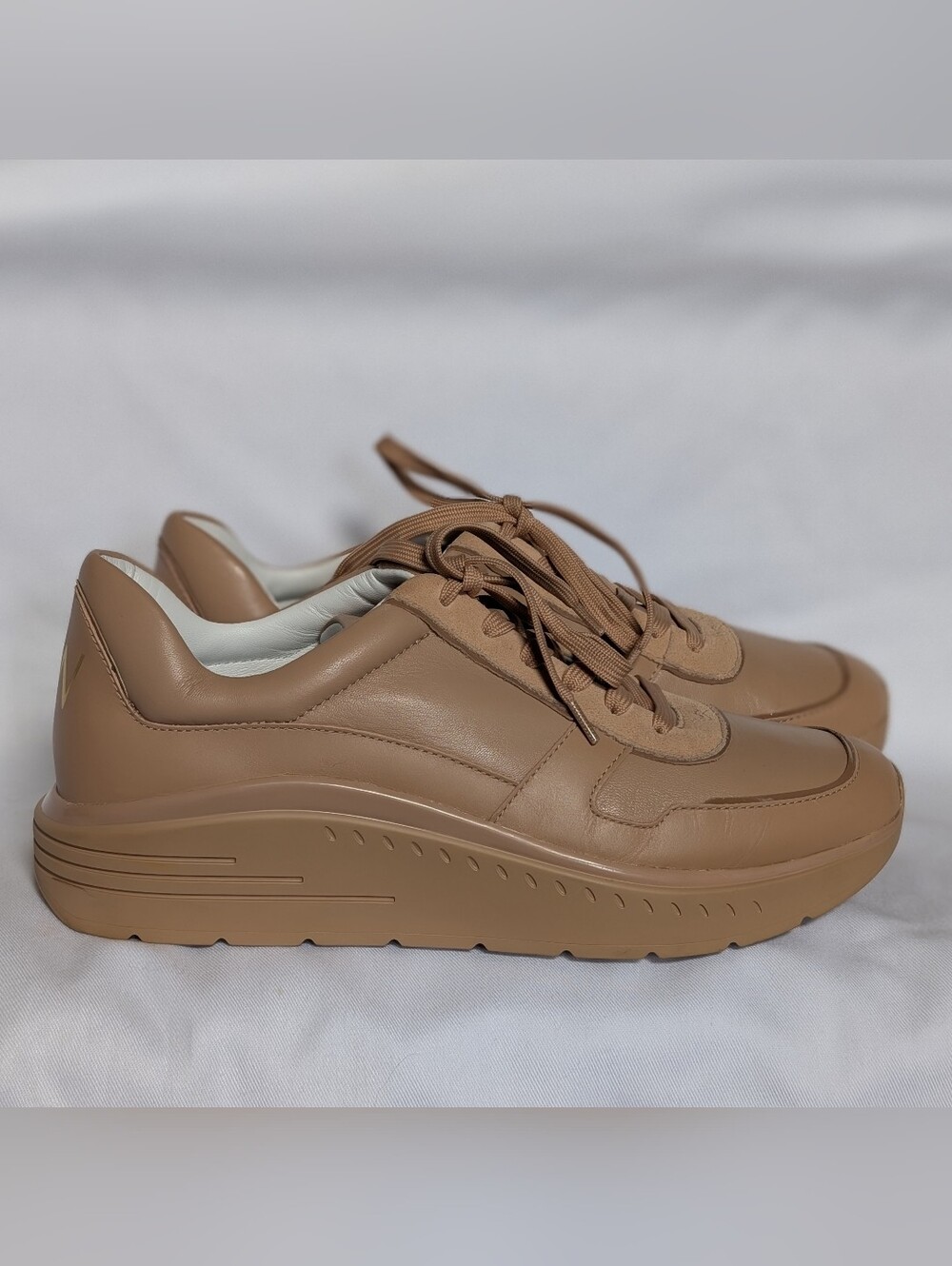 Stuart Weitzman Jaqi Leather Suede Sneakers Beige Women's Size 10